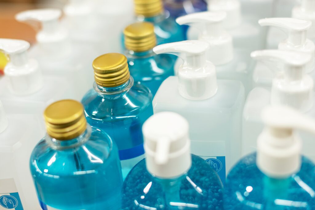 High-level disinfectants and low-level disinfectants in bottles