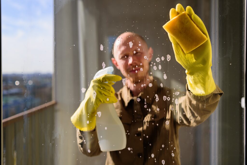 Commercial cleaning janitorial services being performed 