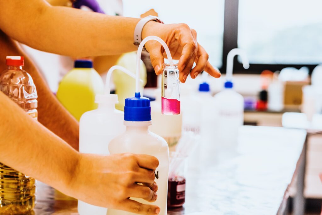 High-level disinfectants and low-level disinfectants being handled with care