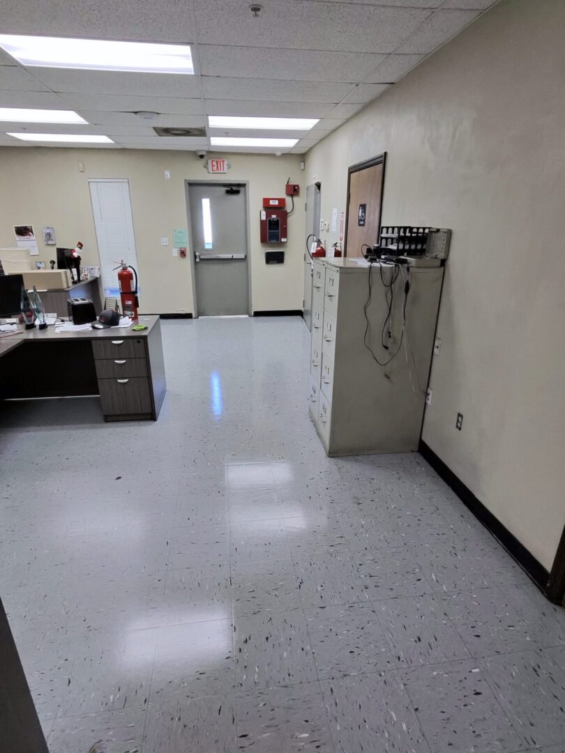 Freshly buffed VCT tile floor in a Central Florida commercial office maintained by Citi Cleaning Services