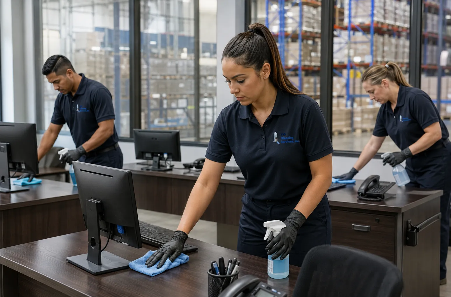 Commercial cleaning company cleaning laptops