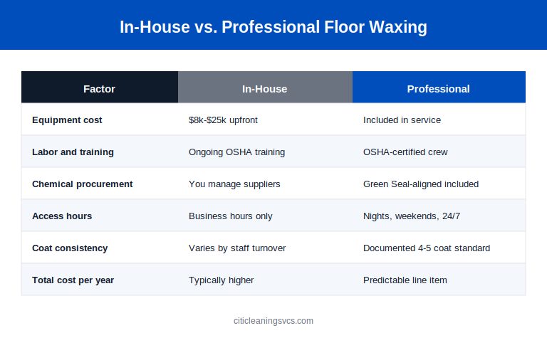 In-house vs professional commercial floor waxing comparison table