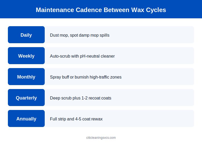 VCT floor maintenance cadence between commercial waxing cycles